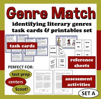 Preview of Genre Match - identifying literary genres ELA task cards + printables (set a)