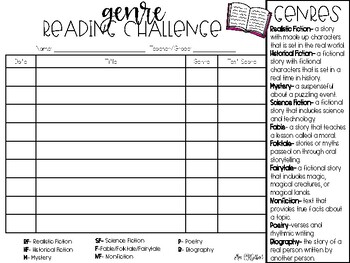 Preview of Genre Reading Challenge | Reading Log | FREEBIE