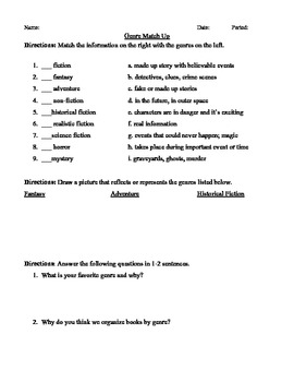 Genre Review Worksheet by Ms T | Teachers Pay Teachers