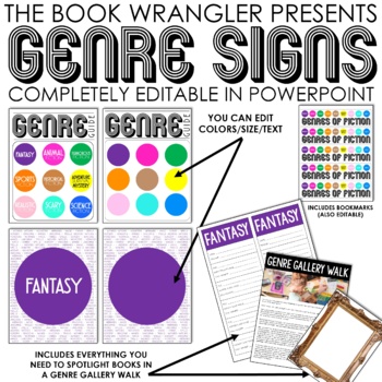Genre Signs, Bookmarks and Gallery Walk (Editable) by TheBookWrangler