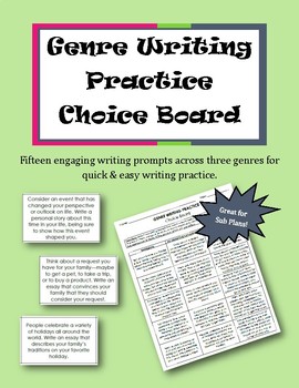 Preview of Genre Writing Practice Choice Board || Narrative, Informative & Argument Writing