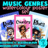 Genres in Music Watercolour Poster Display: 17 Main Music 