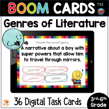 Preview of Genres of Literature BOOM CARDS Task Cards & Anchor Charts | Digital Resource