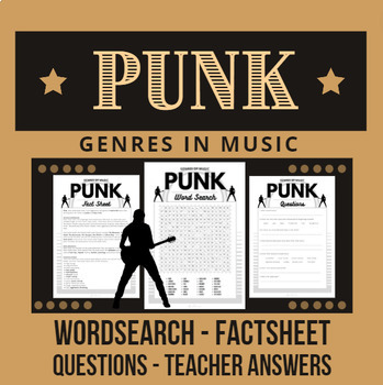 Preview of Genres of Music PUNK Word Search with Fact Sheet and Questions