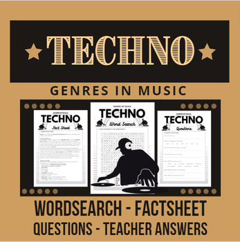Preview of Genres of Music TECHNO Word Search with Fact Sheet and Questions