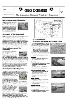 Preview of Geo Corner #2: Managing the Mississippi River| Reading Comprehension| Wordsearch