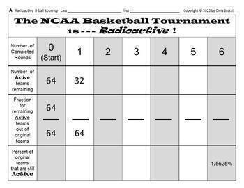 Preview of Geo Slides 08 Calc Graph NCAA Basketball Tournament Radioactive Decay Half-Life