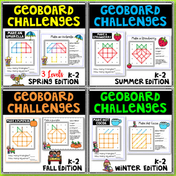 Preview of Geoboards Geometry Challenges - Seasonal Bundle - 40 Task Cards - 3 Levels