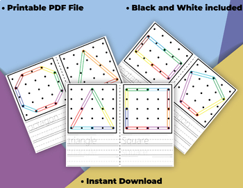 Preview of Geoboard 2D Shapes Task Card. Geoboard Patterns Printable Activities Easy Levels