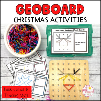 Preview of Geoboard Activities Christmas Task Cards and Tracing Worksheets