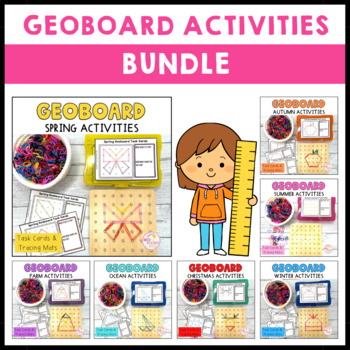 Preview of Geoboard Activities Task Cards and Tracing Worksheets Bundle