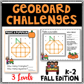 Preview of Geoboards Geometry Challenges - Seasonal Task Cards - Fine Motor Skills - Fall