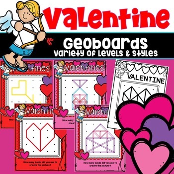 Preview of Geoboard Task Cards Valentines Day STEAM