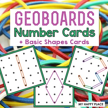 Preview of Geoboards Numbers and Shapes Task Cards - Fine Motor Math Morning Tub Activity