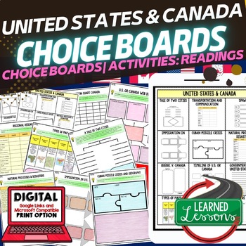 Preview of United States Activities Canada Activities, Choice Board, Distance Learning