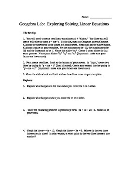 Preview of Geogebra Solving Systems Lab