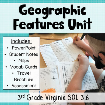 Preview of Geographic Features BUNDLE - 3rd Grade Geography Unit - VA SOL 3.6