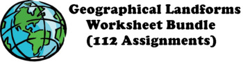 Preview of Geographical Landforms Worksheet Bundle (112 Terms)