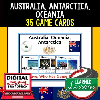 Preview of Australia Game Cards, Geography Test Prep, Print & Digital Distance Learning