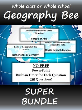 Preview of Geography Bee SUPER BUNDLE - 240 USA and World Questions