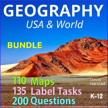 Preview of Geography Bundle | Map Skills, Labeling, Questions for Atlas & Internet (K-12)