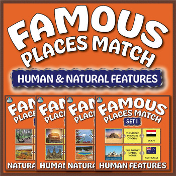 Preview of Geography Center: Famous Places Match–Human & Natural Features Complete Bundle