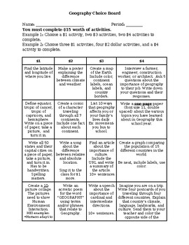 Preview of Geography Choice Board