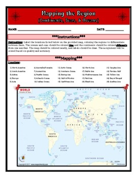 Preview of Geography: Continents, Oceans, & Sea (Mapping/Research Activity)