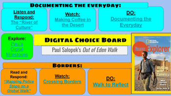 Preview of Geography: Digital Choice Board National Geographic Out of Eden