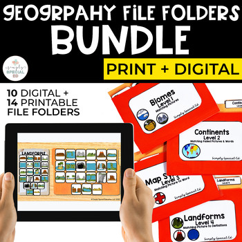 Preview of Geography File Folders Bundle (Digital File Folders for Special Education)