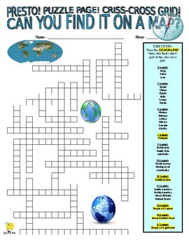 Preview of Geography - Find It on a Map Puzzle Page (Wordsearch and Criss-Cross / SUB)