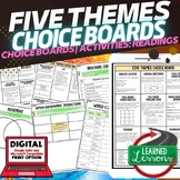 Geography Five Themes Activities, Choice Board, Print & Di
