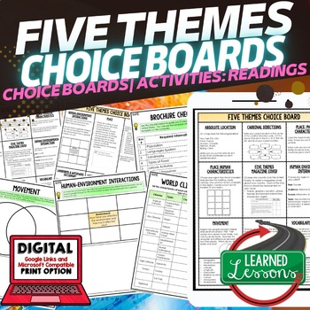 Preview of Five Themes of Geography Activities, Choice Board, Print & Digital, Google
