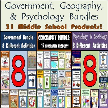 Preview of Middle School Geography, Government, and Psychology Bundle -- 31 Products!