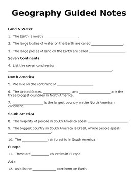Preview of Geography Guided Notes (blank)