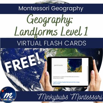 Preview of Geography Land and Water Forms Label the Picture Virtual Cards Montessori