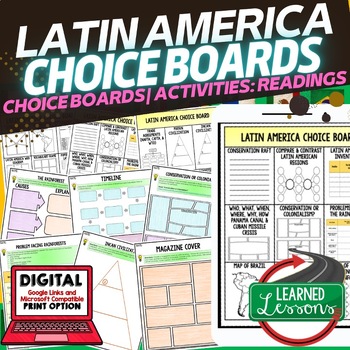 Preview of Geography Latin America Activities Choice Board, Digital Distance Learning