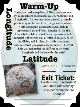 Geography Latitude And Longitude Warm Up By Thejoyfitteacher Tpt