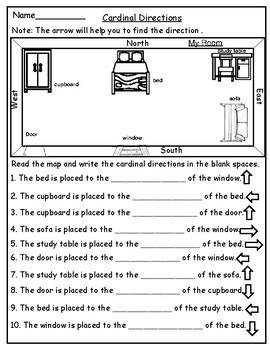 Cardinal Directions Worksheet Pdf Geography: Map Skill Cardinal Directions Worksheets: By Mzat | Tpt