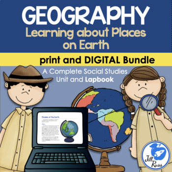 Preview of Geography Map Skills Unit Lapbook Print & Digital Distance Learning Bundle