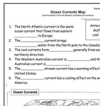 Preview of Geography Ocean Currents map - Map Skills worksheet #35