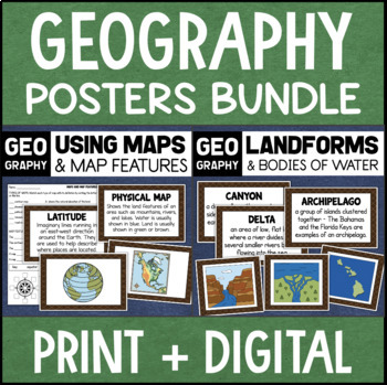 Preview of Geography Landforms & Bodies of Water Types of Maps Map Elements Posters