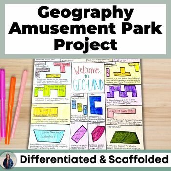 Preview of Geography Project Create a Theme Park Project Based Learning Social Studies