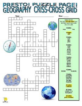 Preview of Geography Puzzle Page (Wordsearch and Criss-Cross / Map / Social Studies / SUB)