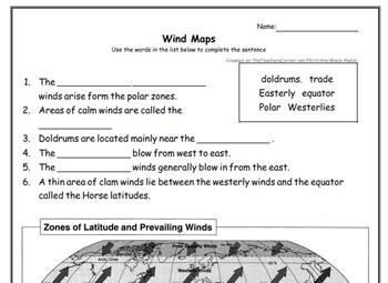 Preview of Geography - Reading an Ocean Current Map - FITB - Worksheet # 36