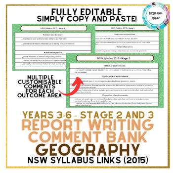 Preview of Geography Report Writing Comment Bank NSW Syllabus (2015) Stage 2 & 3 Years 3-6