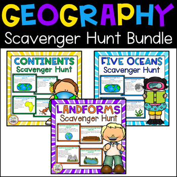Preview of Geography Scavenger Hunt Bundle: Continents, Landforms, and Oceans