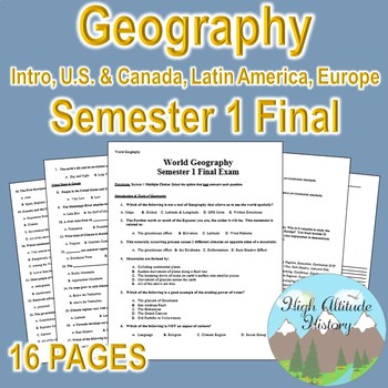 Preview of Geography Semester Final Exam (Intro, U.S. & Canada, Latin America, Europe)