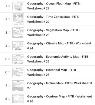 Preview of Geography Semester Map skills Bundle - 36 Worksheets