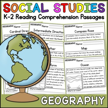 Preview of Geography Social Studies Reading Comprehension Passages K-2
